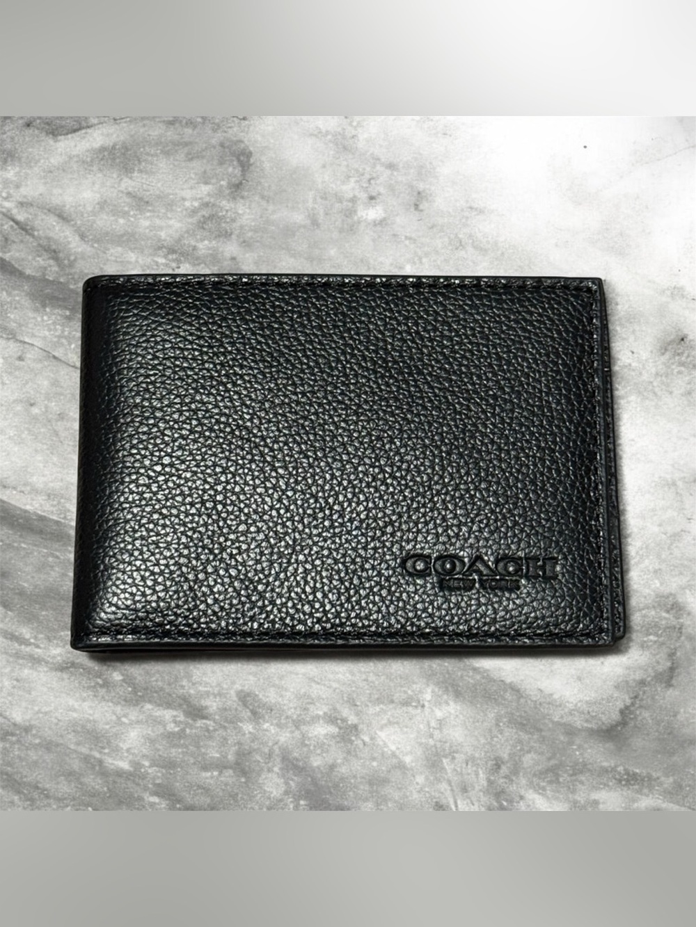 Coach Men’s Black Pebbled Leather Bifold Wallet ID Window Card Holder